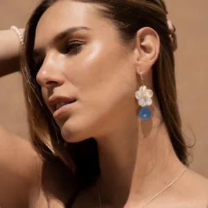 aros flor nacar azul plata gold