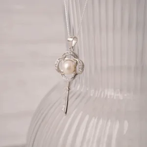 collar llave perla plata