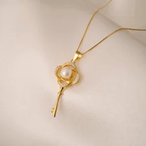 collar llave perla plata gold