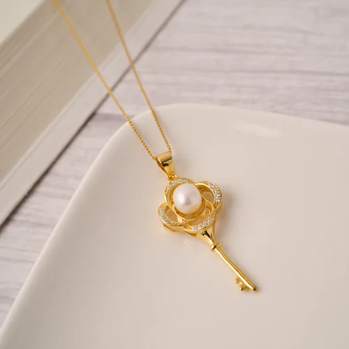 collar llave perla plata gold - Imagen 2