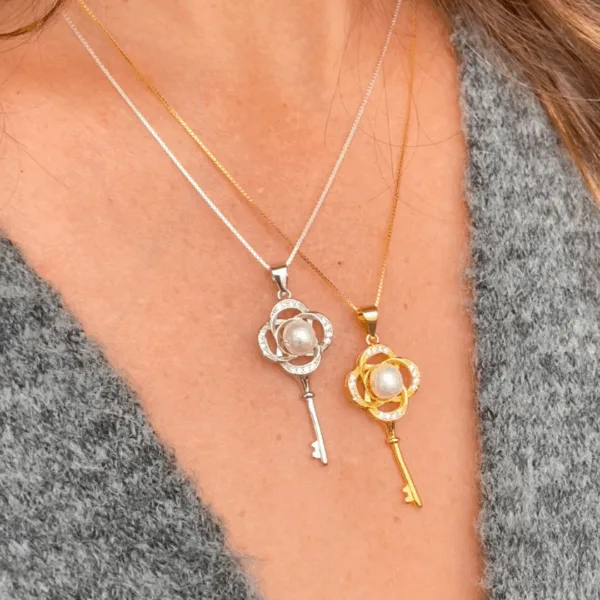 collar llave perla plata gold - Imagen 3